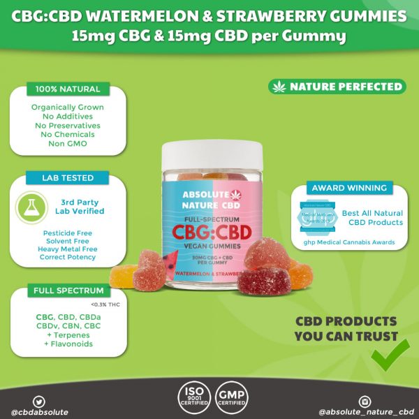 30mg WaterMelon & Strawberry full-spectrum CBG/CBD fruit gummies